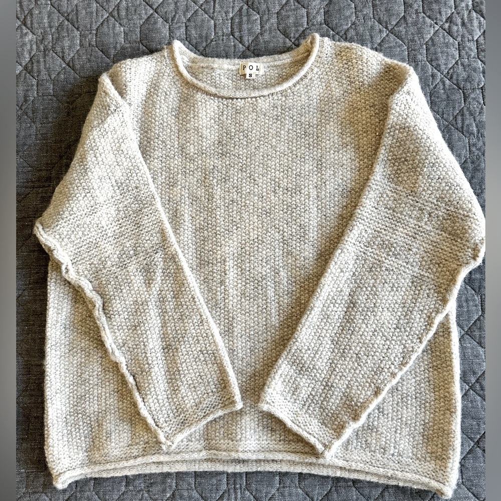 NWOT POL Heather cream raw seam roll neck sequin sweater - size S (fits up to L) - Picture 1 of 8